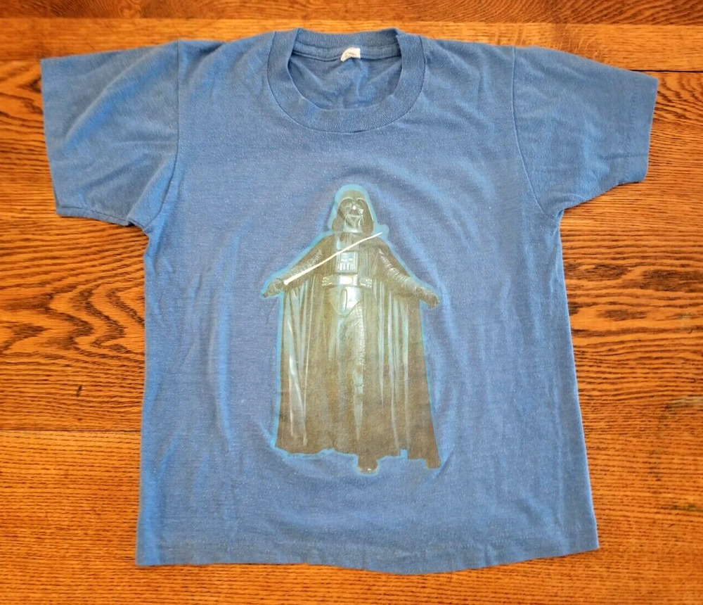 Vintage 80s Darth Vader T-Shirt Blue Short Sleeves Kids Size 10/12
